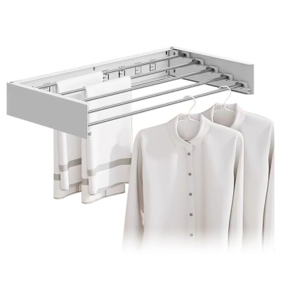 Suport haine, flippy, depozitare si uscare rufe, din aluminiu, pliabil, impermeabil, montare prin perforare, 100 cm, alb foto