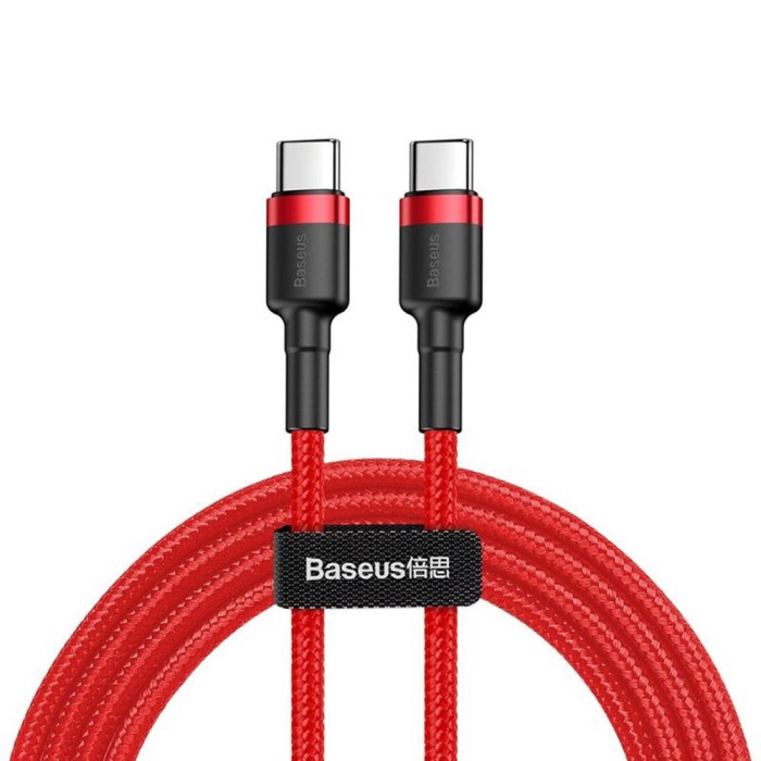 Baseus - Data Cable Cafule (CATKLF-G09) - Type-C to Type-C, Fast Charging, 60W, 3A, 1m - Red / Black