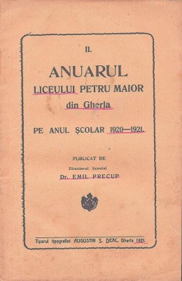C9105N Anuarul liceului Petru Maior din Gherla pe anul școlar 1920-1921 publicat de Emil Precup, 1921, Gherla foto