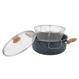 Oala multifunctionala pentru prajit cartofi cu cos si capac, capacitate 4 litri, diametru 24 cm, invelis marmorat, neagra, Kinghoff