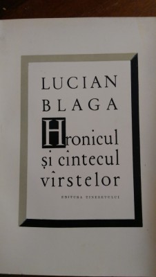Hronicul si cantecul virstelor Lucian Blaga 1963 foto