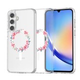 Husa pentru samsung galaxy a36 5g, atasare magnetica, magsafe, pink wreath 3, clear