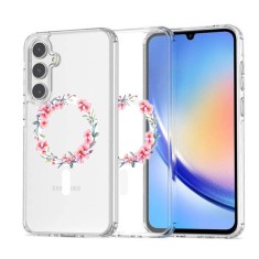 Husa pentru samsung galaxy a56 5g, atasare magnetica, magsafe, pink wreath 3, clear foto