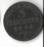 Moneda 3 pfenninge 1854 - Prusia