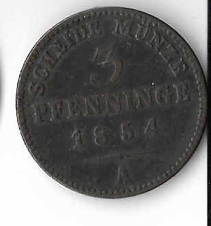 Moneda 3 pfenninge 1854 - Prusia