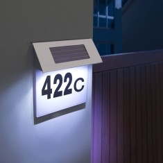 Numar de casa, iluminat, cu incarcare solara, carcasa din inox, cu 4 LED-uri albe, cu senzor de lumina, negru