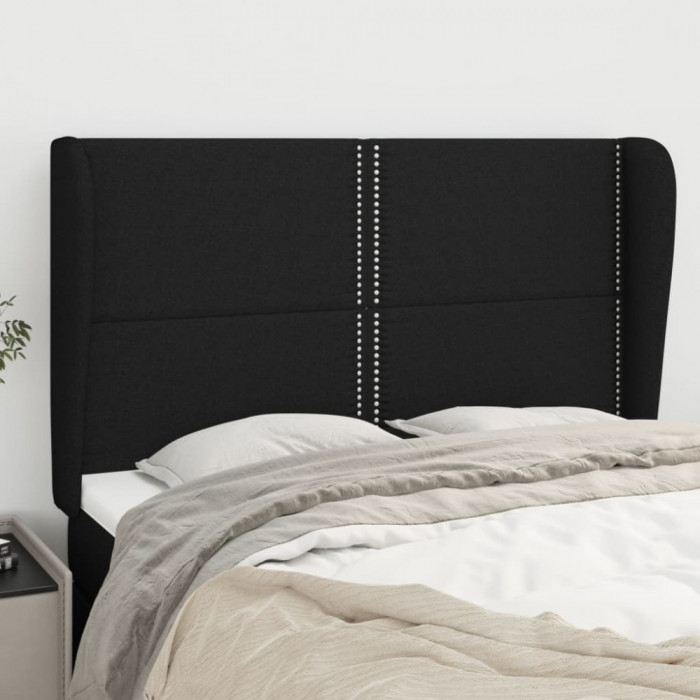 vidaXL Tăblie de pat cu aripioare, negru, 147x23x118/128 cm, textil