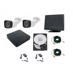 Kit 2 camere supraveghere 2MP FullHD + DVR 4 canale 5MP + Monitor LED 18.5 inch + Surse + Cablu sertizat + HDD 500GB foto