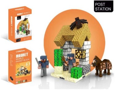 Set Cuburi Constructie Magnetica - Statia de Post Pixelata 71 piese inspirat din jocul Minecraft foto