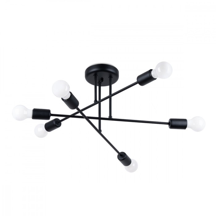 Candelabru Norah Negru Oțel 6 Becuri Neregulate Modern De Interior