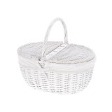 Cumpara ieftin Cos depozitare lemn rachita alb textil crem 45 x 35 x 41 cm
