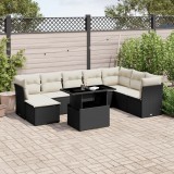 Gossi set mobilier de gradina cu perne, 9 piese, negru, poliratan