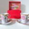 Set 2 cesti cafea + farfurioara - portelan fin YAMASEN Japan, placate cu aur