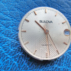 4645-BULOWA-cadran ceas metalic argintiu litere gradatii aurite mecanism quartz.