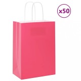 vidaXL Saci de h&acirc;rtie 50 buc cu m&acirc;nere roz 15x8x21 cm