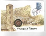 Moneda 25 centims 1986 - Andorra, in plic de prezentare