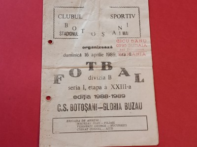 Program meci fotbal CS BOTOSANI - GLORIA BUZAU (16.04.1989) foto
