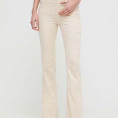 Armani Exchange pantaloni femei, culoarea bej, evazati, high waist