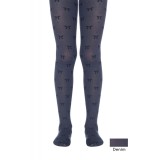 Ciorapi copii groși cu model fundițe și ștrasuri, Samira 50 Den - Denim, 146-152