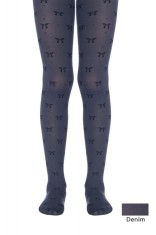 Ciorapi copii groși cu model fundițe și ștrasuri, Samira 50 Den - Denim, 146-152