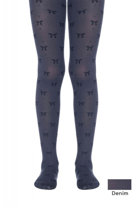 Ciorapi copii groși cu model fundițe și ștrasuri, Samira 50 Den - Denim, 140-146 (22)