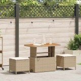 Cumpara ieftin Set de dining pentru grădină , 3 piese cu perne, bej, ratan polimeric și acacia