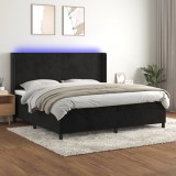 Gossi pat cu arcuri, saltea si led, negru, 200x200 cm, catifea