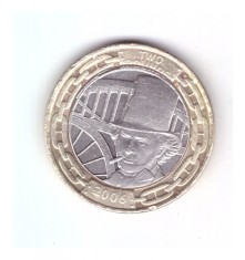 Moneda Marea Britanie 2 pounds / 2 lire 2006, Isambard K. Brunel, cu eroare de batere, pounds taiat