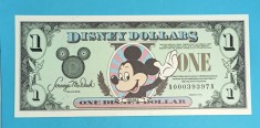 (SUA) Statele Unite ale Americii (Disneyland) 1 Disney Dollar 1998 UNC 'Mickey Mouse '98' serie: A00039397A; (ROG CITITI DETALIILE!)