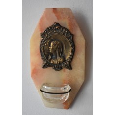 Aspersorium / Agheasmatar catolic de perete cu iconita Art Nouveau semnata