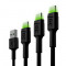 Set de cabluri Green Cell 3x GC Ray USB-C 30cm, 120cm, 200cm Cablu USB de date și &icirc;ncărcare cu LED-uri verzi Iluminare cu LED-uri Ultra Charge &icirc;ncărca
