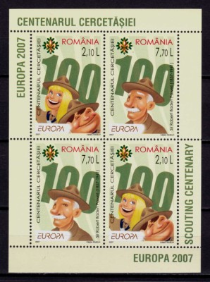 ✅ RO 2007 LP 1762f &amp;quot;Europa 2007, Cent. Cercetasiei , colita de 2 serii/396 TIP I , MNH foto