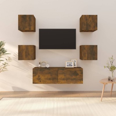 vidaXL Set dulap TV montat pe perete, stejar afumat, lemn prelucrat 3120302 foto