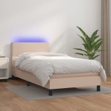 VidaXL Pat cu arcuri, cu saltea și LED cappuccino 100x200 cm piele eco