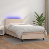 Pat cu arcuri, cu saltea si LED cappuccino 90x190 cm, piele eco GartenMobel Dekor, vidaXL