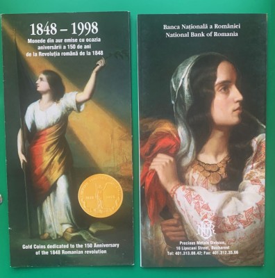 PLIANT(FOLDER) 150 DE ANI DE LA REVOL. ROMANA DE LA 1848, PENTRU MONEDA DIN AUR foto