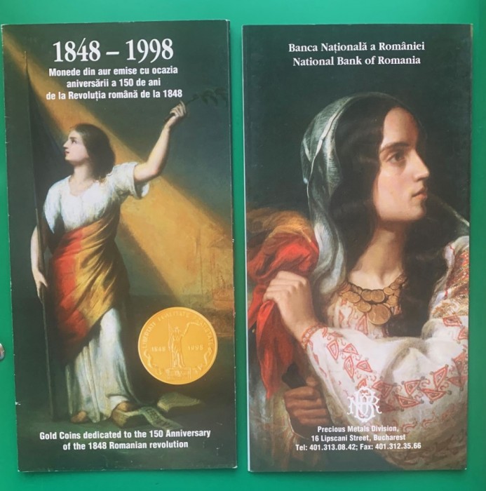 PLIANT(FOLDER) 150 DE ANI DE LA REVOL. ROMANA DE LA 1848, PENTRU MONEDA DIN AUR