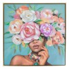 Tablou Ulei Femeie cu Flori, 60x60cm, Rama Auriu, Detalii 3D, Pictat Manual, Tablou Decorativ