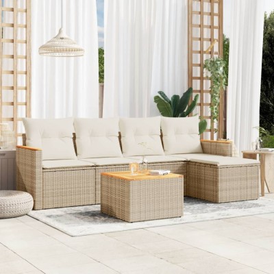 vidaXL Set canapele de grădină cu perne, 6 piese, bej, poliratan 3258327 foto