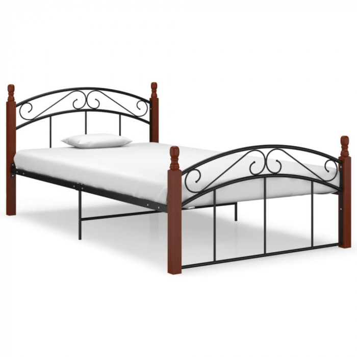 Cadru de pat, negru, 120x200 cm, metal si lemn masiv de stejar GartenMobel Dekor