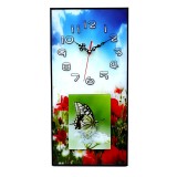 Ceas de perete tablou sticla 49cm multicolor, modern, analogic, mecanism quartz, cifre arabe, baterie AA