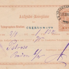 1873 Bucovina - Intreg postal telegrafic 5kr Cernauti, stampila rara CZERNOWITZ