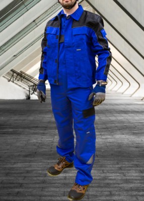 Pantaloni cu pieptar Professional Blue, tesatura rezistenta, 6 buzunare foto