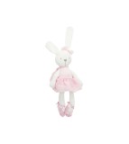 Jucarie de plus moale model iepuras cu rochita, alb si roz 42 cm