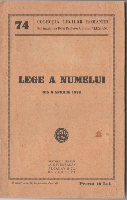 Lege a numelui (8 aprilie 1936)