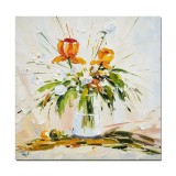 Tablou 3D cu flori pictat manual, Vaza cu flori, 50x50cm ulei pe panza in cutit, gata de agatat pe perete