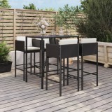 Set mobilier bar de gradina cu perne, 5 piese, negru, poliratan GartenMobel Dekor, vidaXL