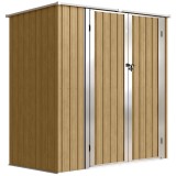 Outsunny Șopron metalic de grădină exterior 1,37 m&sup2; 163x89x163 cm cu acoperiș &icirc;nclinat, uși cu zăvor și mănuși maro | Aosom Romania