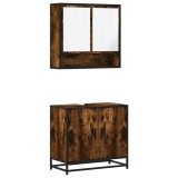 Cumpara ieftin Set mobilier de baie, 2 piese, stejar fumuriu, lemn prelucrat