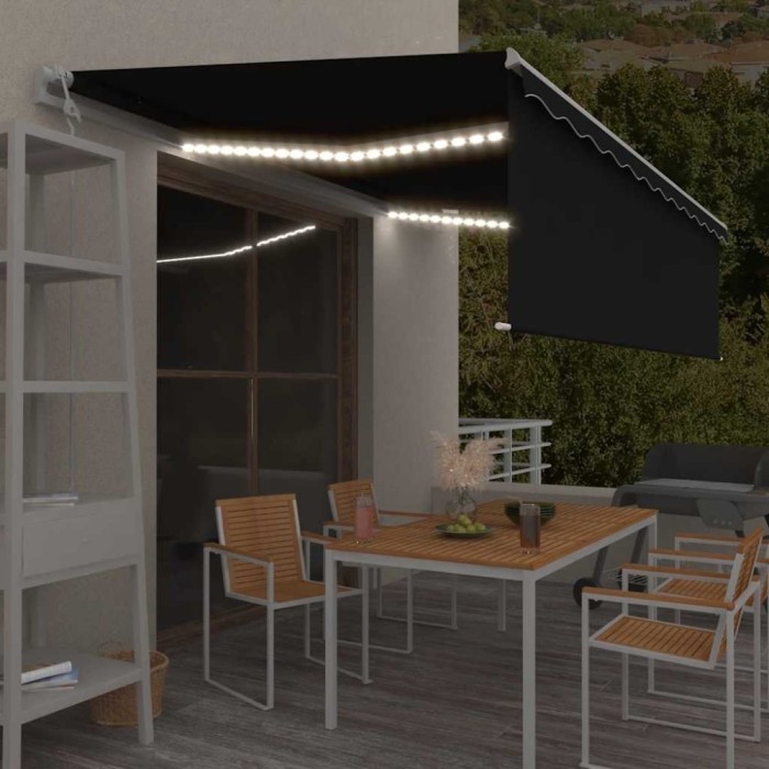vidaXL Copertină retractabilă automat, stor&amp;LED&amp;senzor antracit, 5x3 m